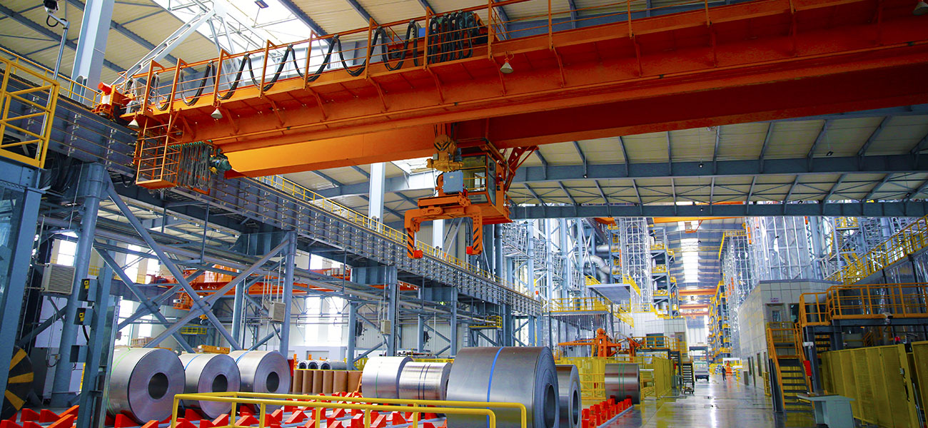 Overhead Crane in Steel Mill Warehouse