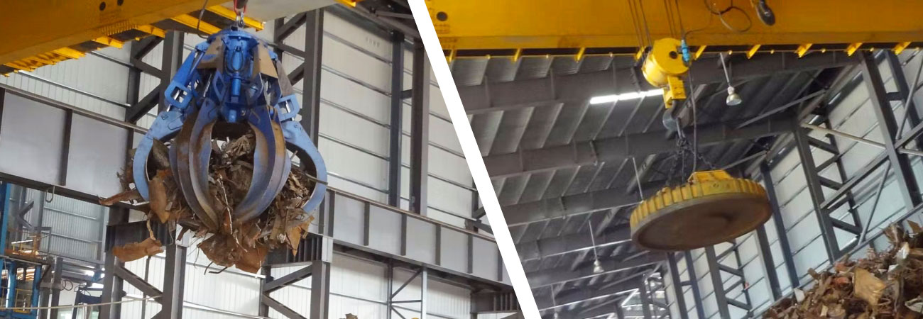 Grab Bucket or Electromagnetic Lifter to Handle Scrap