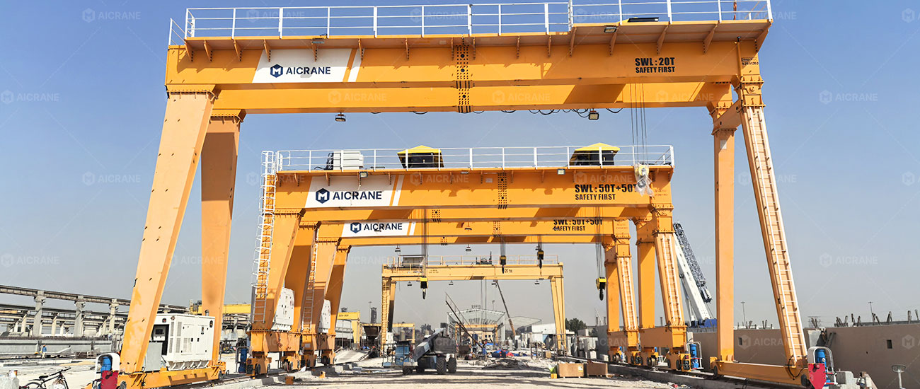 20 and 100 ton gantry crane handling precast concrete beams in Saudi Arabia precast plant