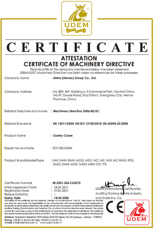 Aicrane Gantry crane CE certification