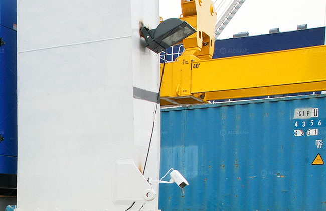 LED floodlights and cameras on RTG crane for visibility and load monitoring