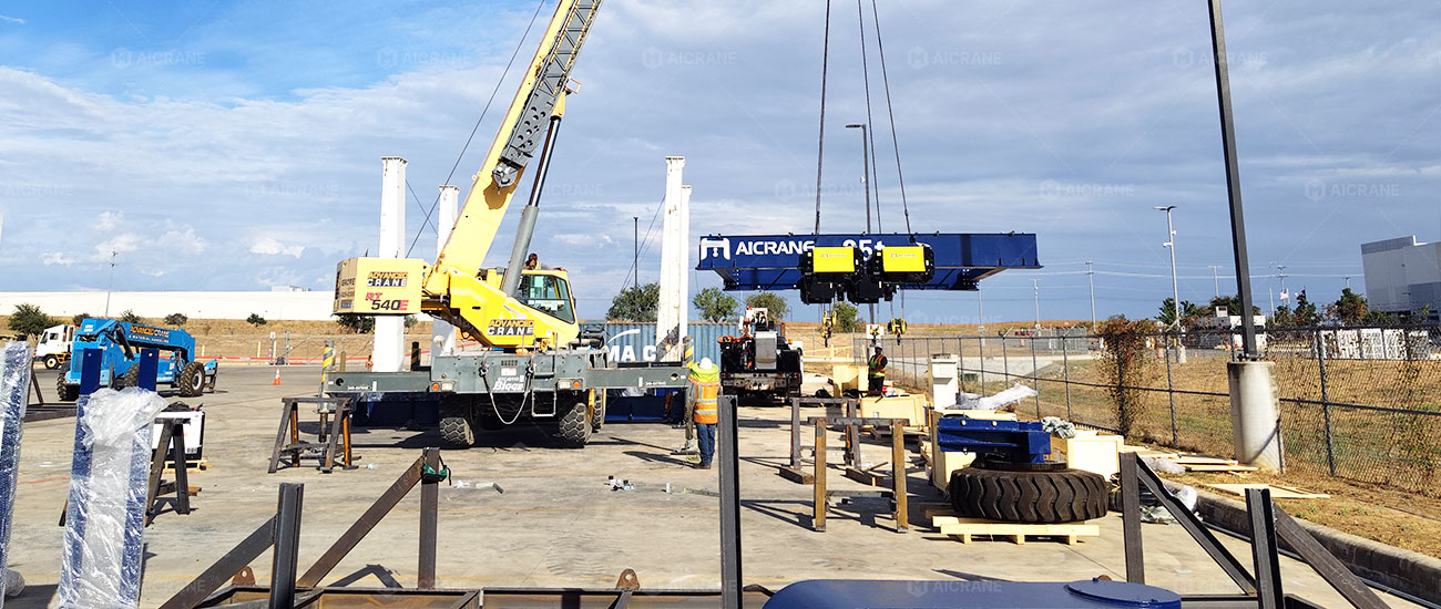 Rubber tyred gantry being installed at a worksite