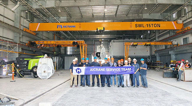 Engineers Providing Installation and Maintenance Support for an Aicrane 15 Ton Overhead Crane