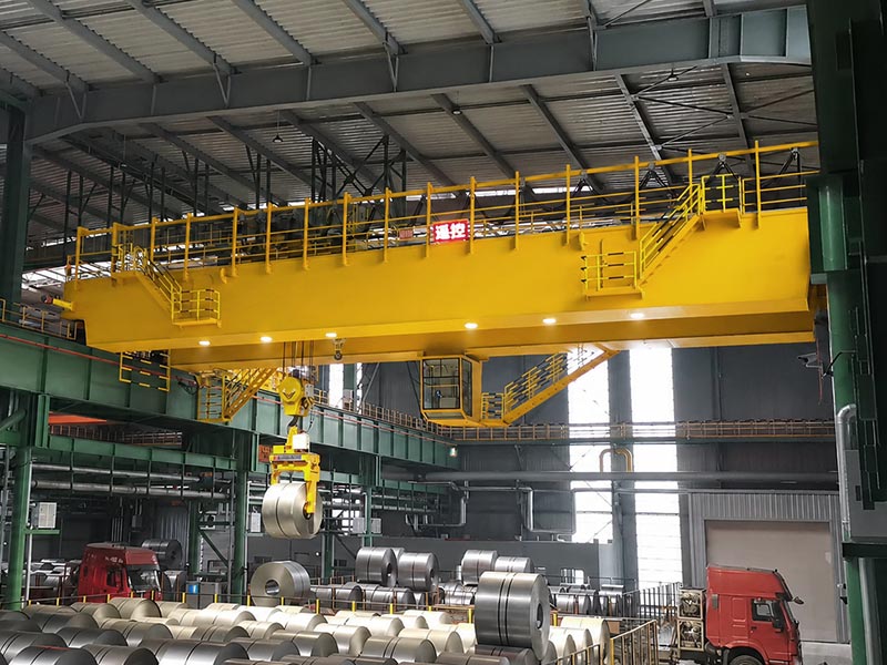 Heavy-Duty Overhead Crane With C-Hook For Steel Coil Handling In Logistics Bay