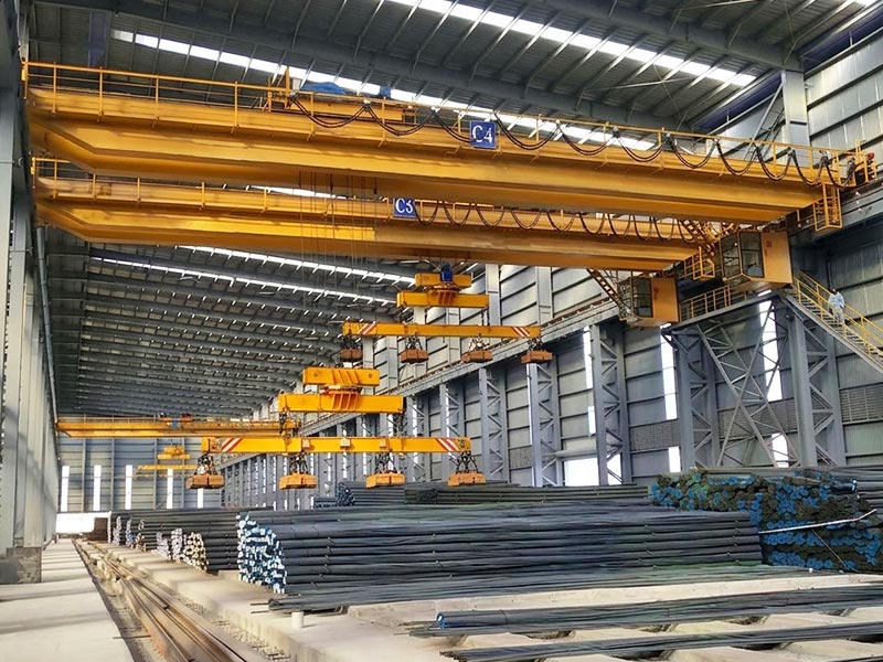 Heavy-Duty Crane With Electromagnetic Spreader Beam For Steel Plates And Bundles