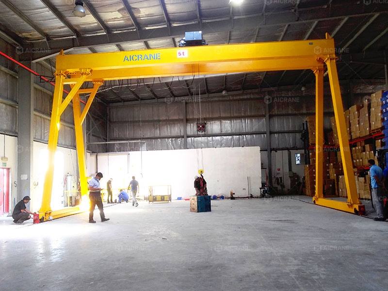 Light duty double girder gantry crane in restricted warehouse