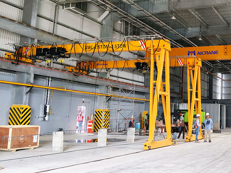 Light duty semi gantry crane for edge lifting with partial building support