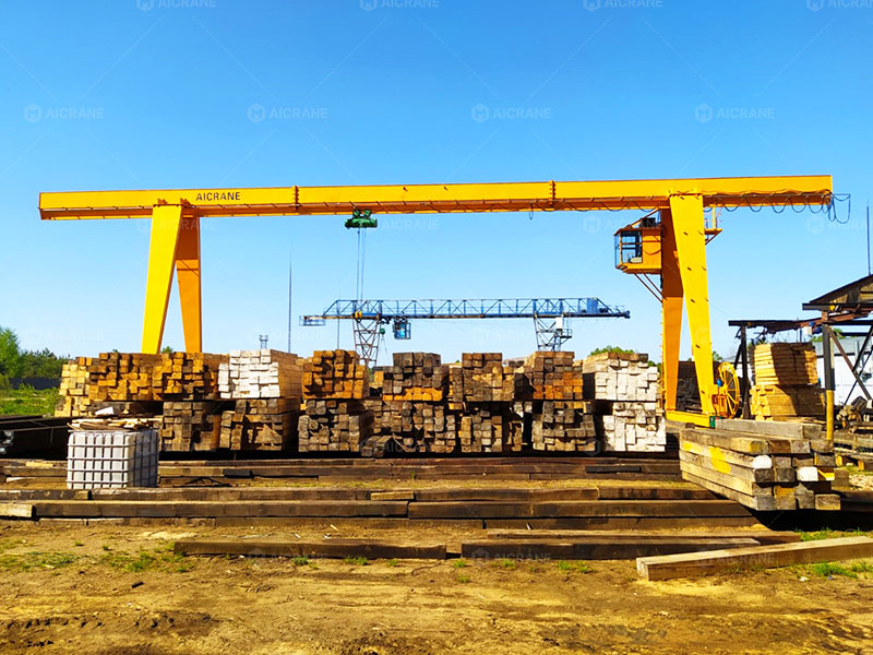 Light duty single girder gantry crane in yard for repetitive lifting operations
