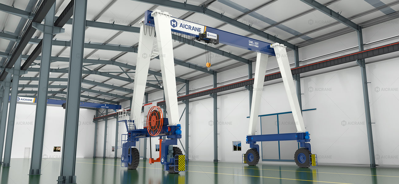 20-ton indoor gantry crane with rubber tyres for flexible lifting