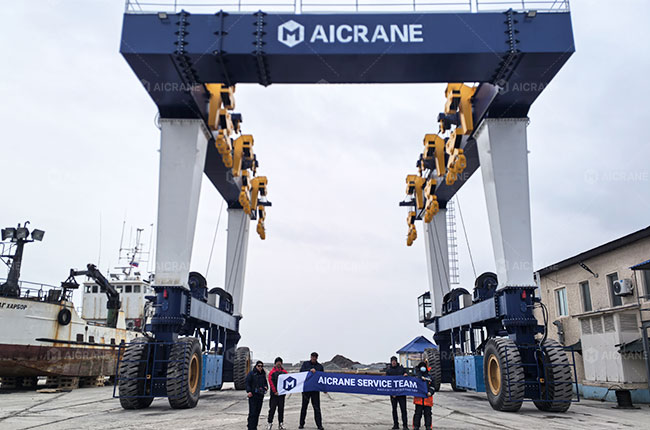 Completed boat hoist with AICRANE service team