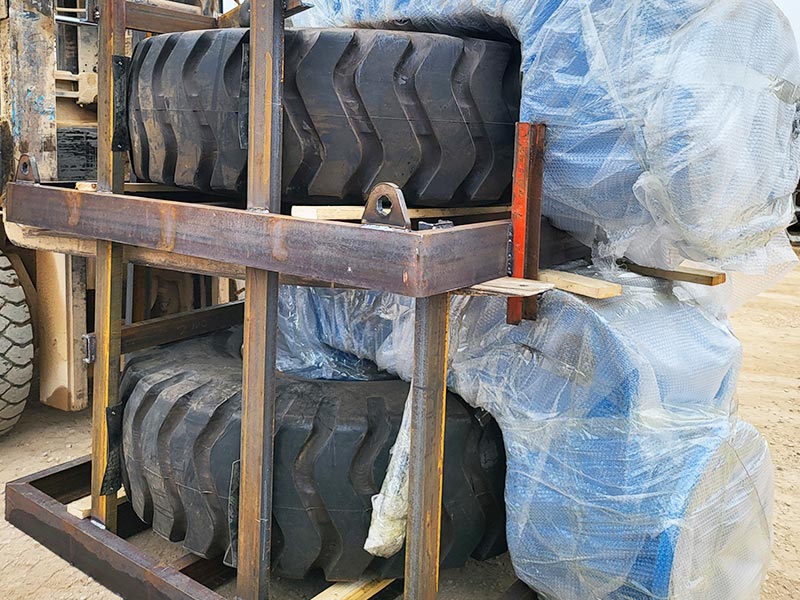 Heavy-Duty-Rubber-Tires-Secured-In-Steel-Frame-Packaging Heavy-Duty Rubber Tires Secured In Steel Frame Packaging