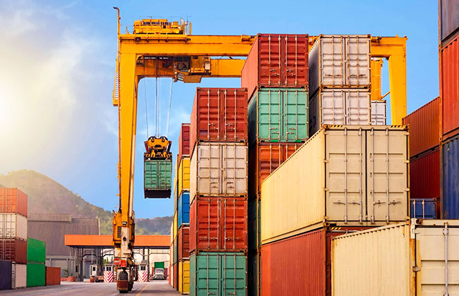 Rubber Tyred Gantry Crane Operating At A Container Port Terminal