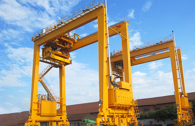 Rubber Tyred Gantry Crane Working At A Logistics Yard