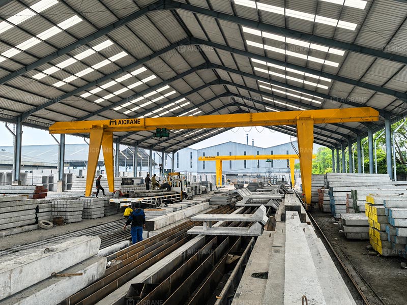 Single girder indoor gantry crane with cantilever for extended reach
