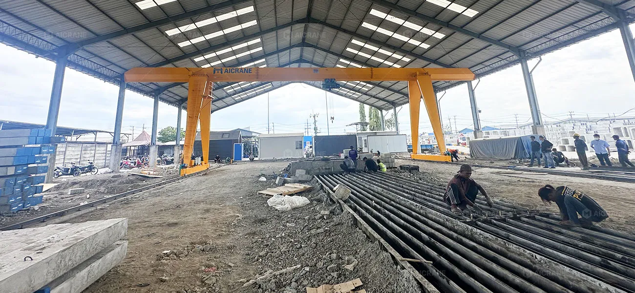 10 Ton Single Girder Indoor Gantry Crane for a Precast Concrete Production Facility in Indonesia
