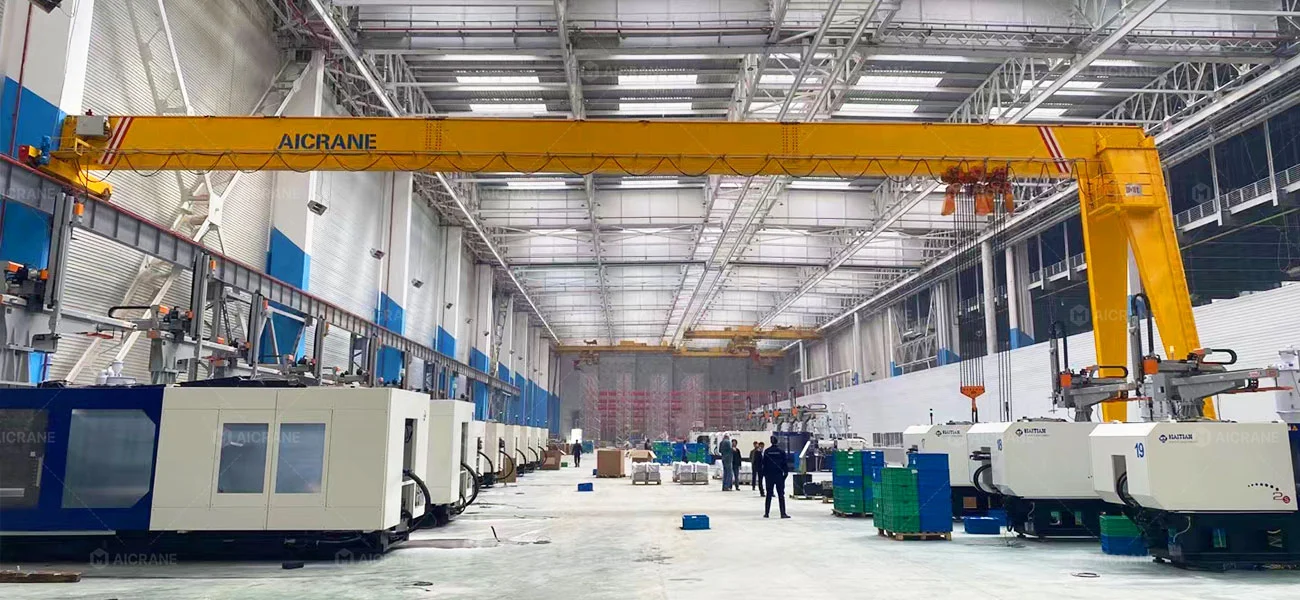 20+10 Ton Indoor Semi Gantry Crane for an Injection Molding Workshop in Uzbekistan