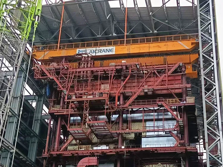 63 ton workshop overhead crane supporting equipment maintenance operations in power plant