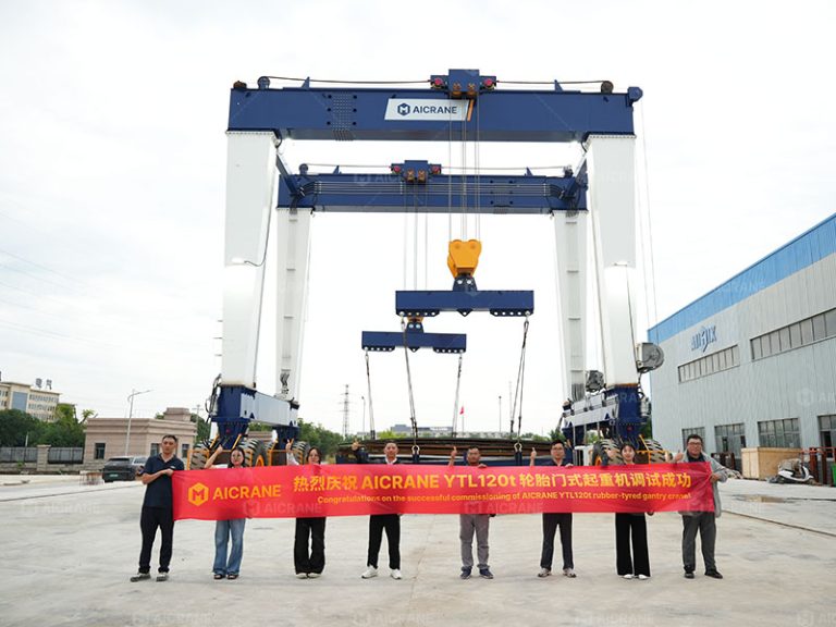 Aicrane 120 ton double girder rubber tyred gantry crane completed after manufacturing and commissioning