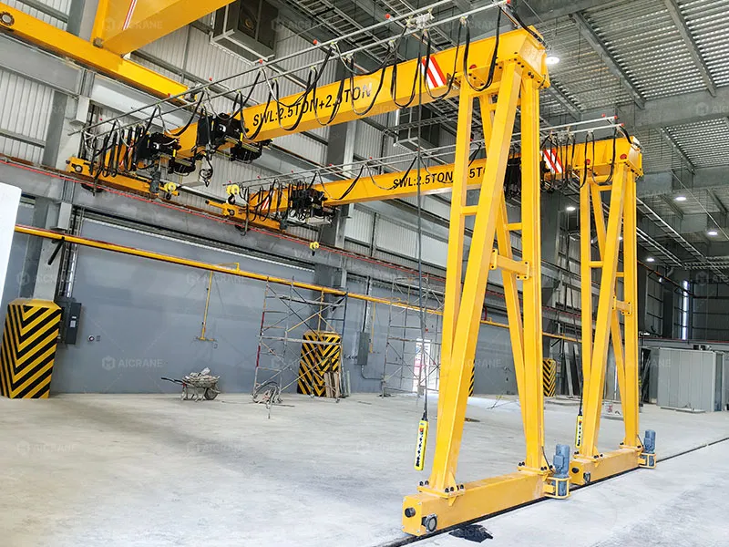 Single girder semi gantry cranes inside a workshop for light lifting