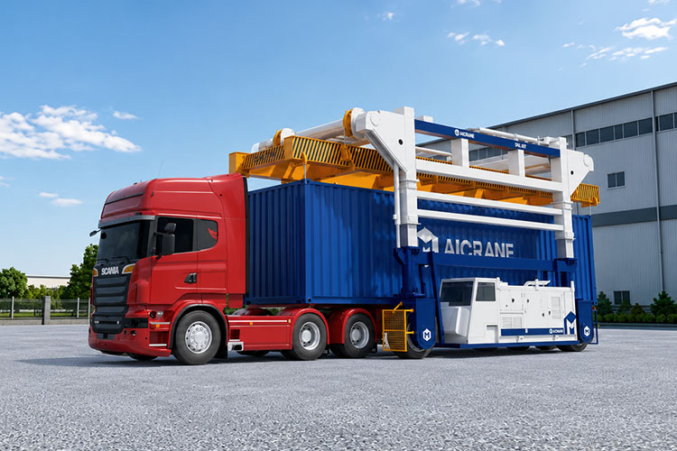 one machine for lifting, loading and unloading a container from a truck