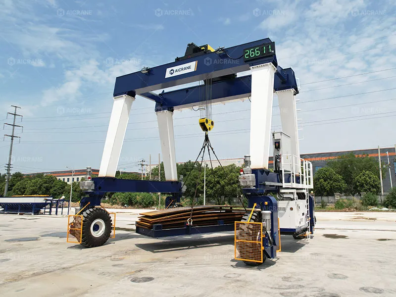 MGT rubber tyred gantry crane handling steel products for industrial lifting