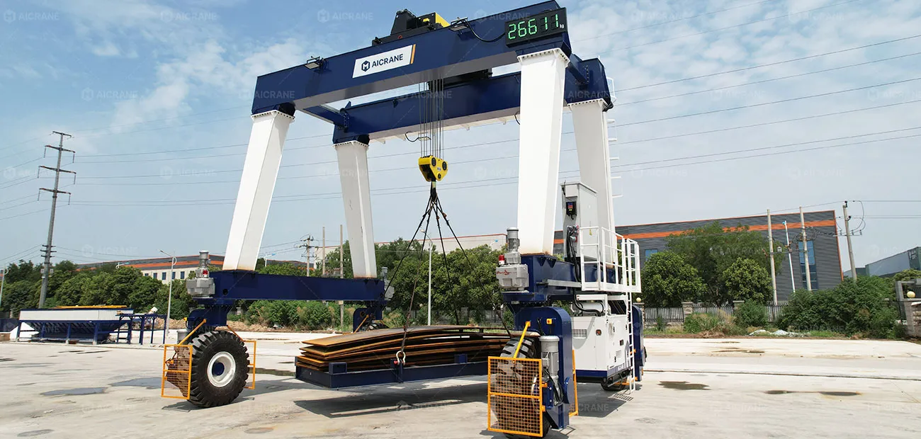 MGT rubber tyred gantry crane handling steel products for industrial lifting