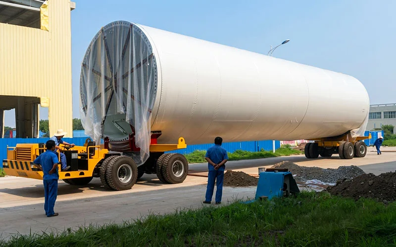 Self propelled transporter transporting oversized energy equipment for power projects